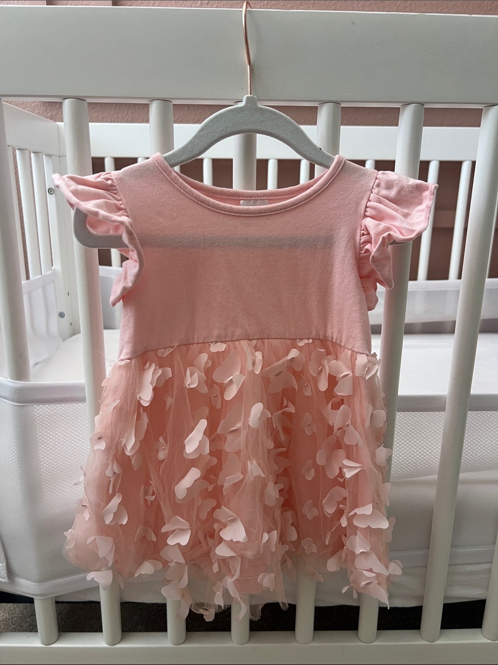 Sweet Blossom Pink Flutter-Sleeve Tulle Dress